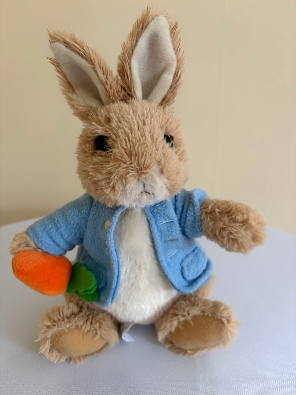 Gund Peter Rabbit Plush with Blue Jacket and Orange Carrot